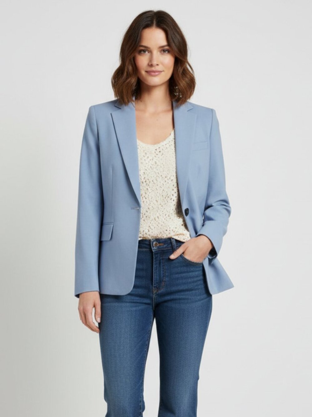 Theory One Button Wool Blend Blazer Blue Size 0 NWOT Tailored Workwear Jacket